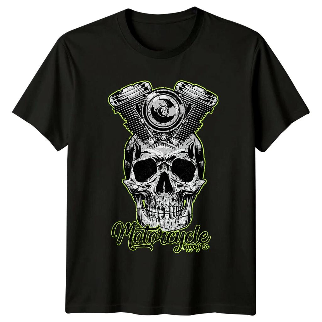 Motorcycle Skull Engine Graphic Tee Mens T-Shirt Womens Top Unisex