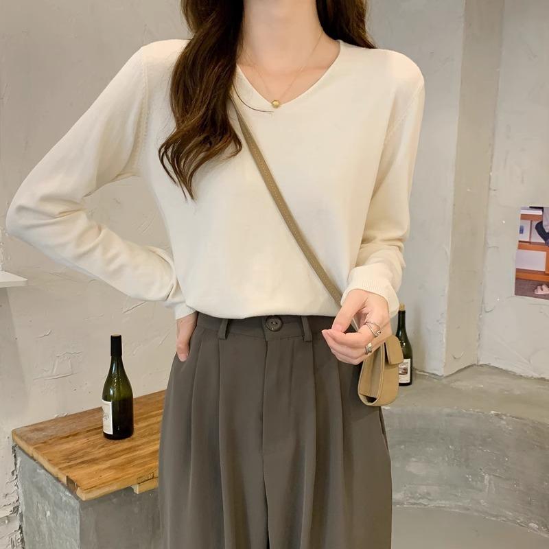 Autumn and Winter Basic Collar Knitted Sweater Women's Large Size Loose Fat Mm Long Sleeves Underwear Base Top Is Versatile