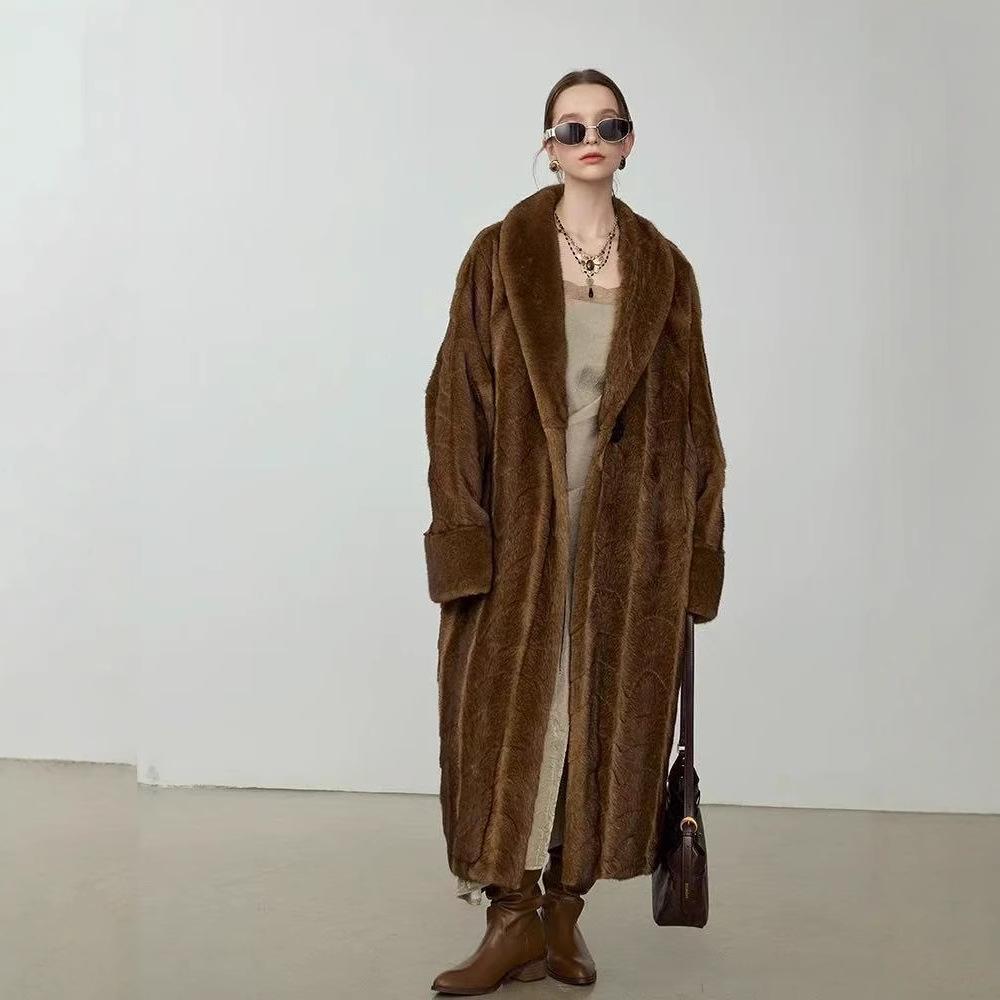 New thin medieval women's green fruit collar bat sleeve environmentally friendly fur mink coat imitation mink coat