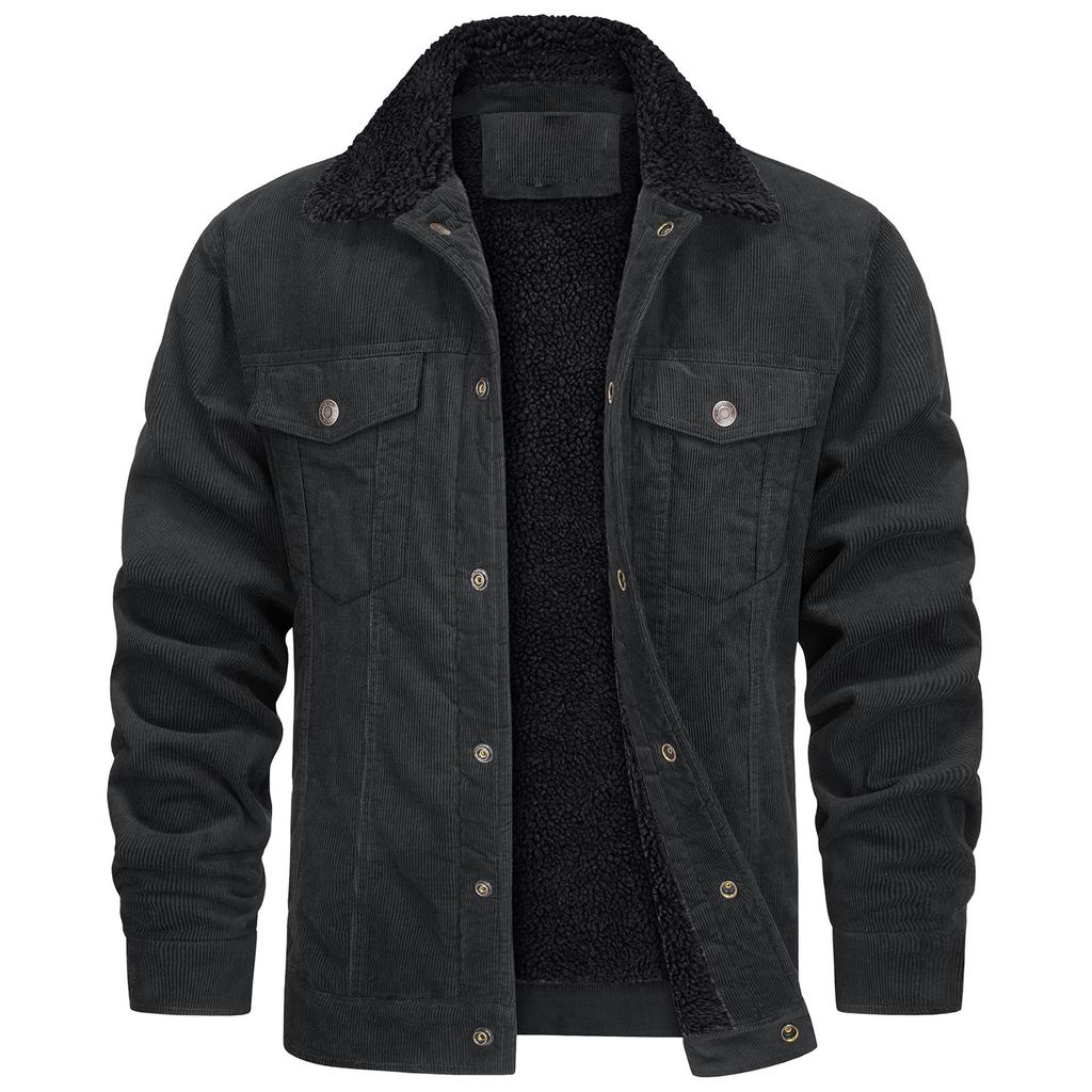 Winter Men's Thickened Long Sleeve Lapel Corduroy Jacket Composite Lamb Wool Coat