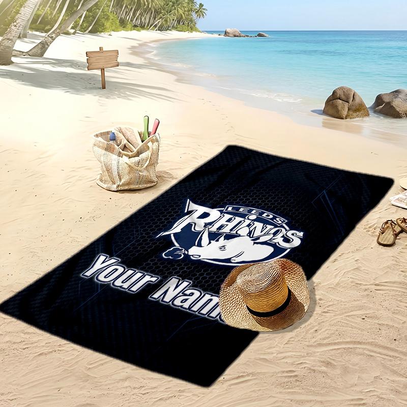 Asciugamano da Spiaggia Personalizzato Leeds Rhinos, Stampa il Tuo Nome Testo Asciugamano Leggero Assorbente per Nuoto Viaggio