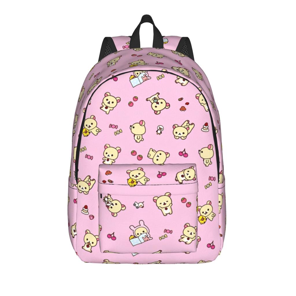 Pink Rilakkumas Cartoon Backpack for Men Women Teenage Student Work Daypack Laptop Canvas Bags Durable