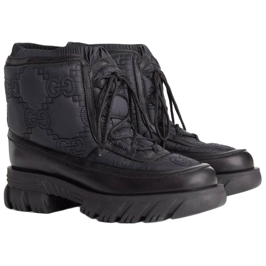GUCCI Gg Lace Up Ankle Boot Black 680888 UF720 1000