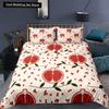 Red Pomegranate King Queen Duvet Cover Summer Tropical Fruit Bedding Set for Adults Green Leaves 2/3pcs Polyester Quilt Cover