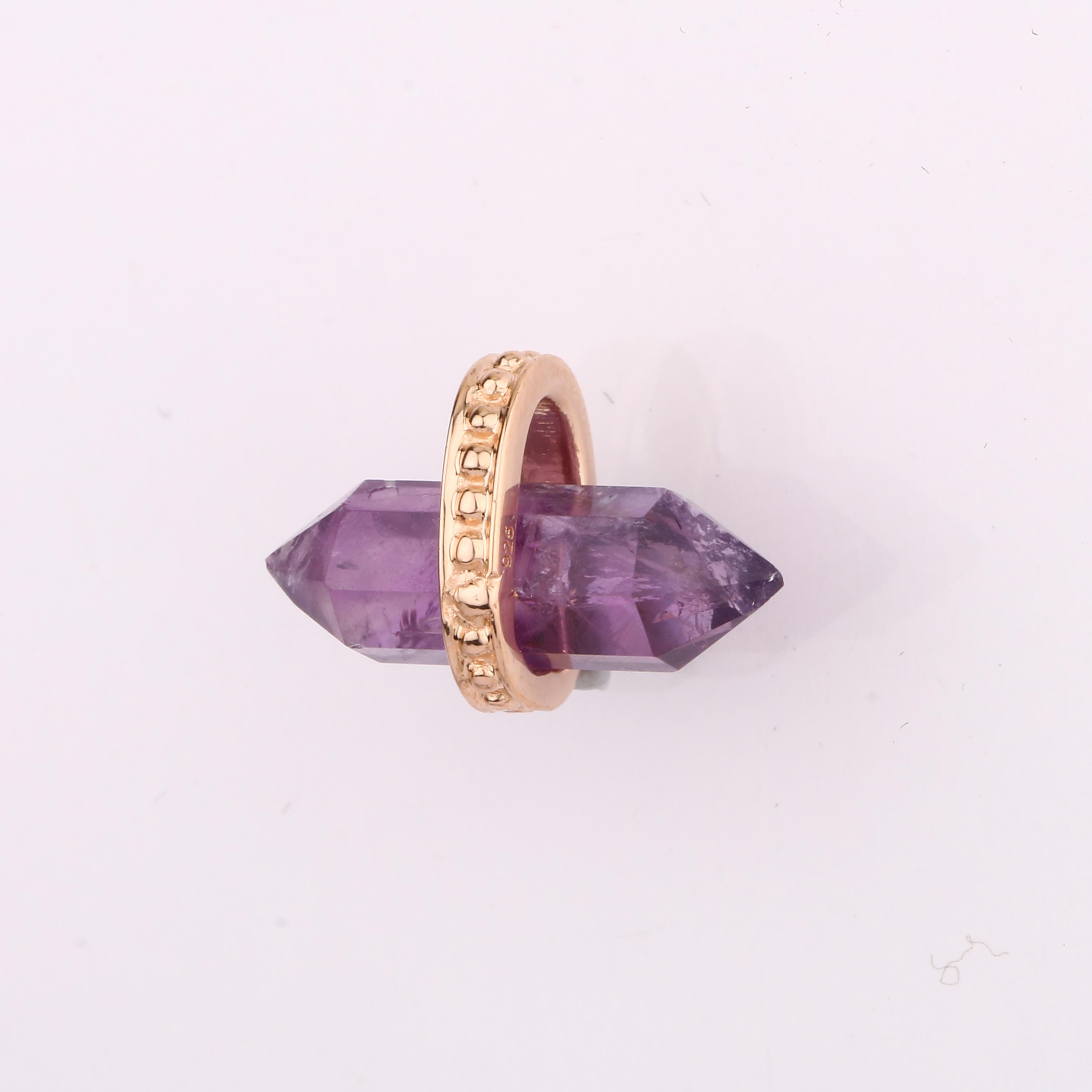 

African Amethyst Pencil Pendant 925 Sterling Silver Faceted Crystal Pendant Fine Jewelry Gift for Her рожевий колір золота