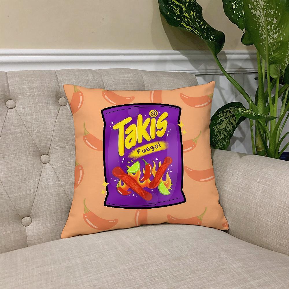 Chili-Muster T-Takis Chips Kissenbezug Quadratischer Sofakissenbezug Lässiger Hautfreundlicher Bequemer Kissenbezug