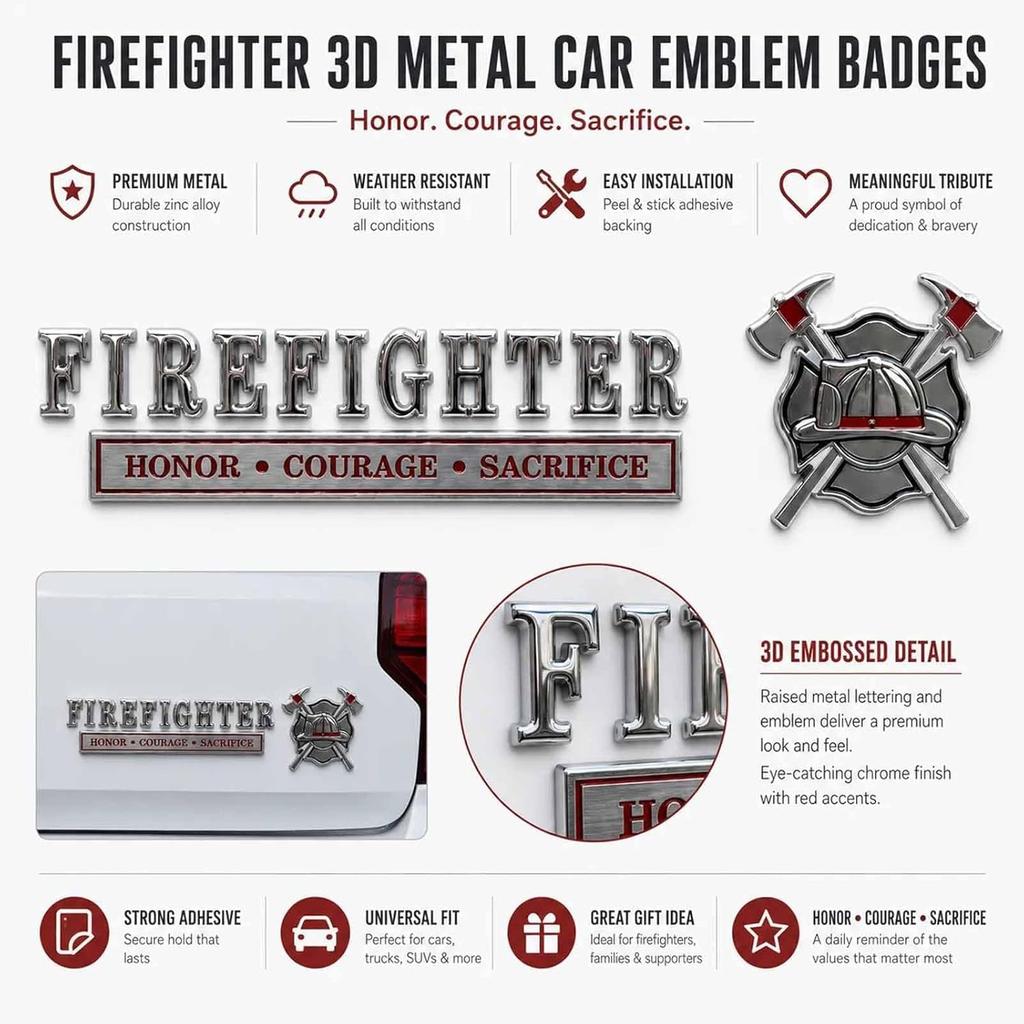 Distintivo Metallico per Auto con Emblema da Pompiere con Design di Elmo e Ascie Incrociate Decalcomania Commemorativa per Veicolo per Omaggio e Riconoscimento ai Vigili del Fuoco