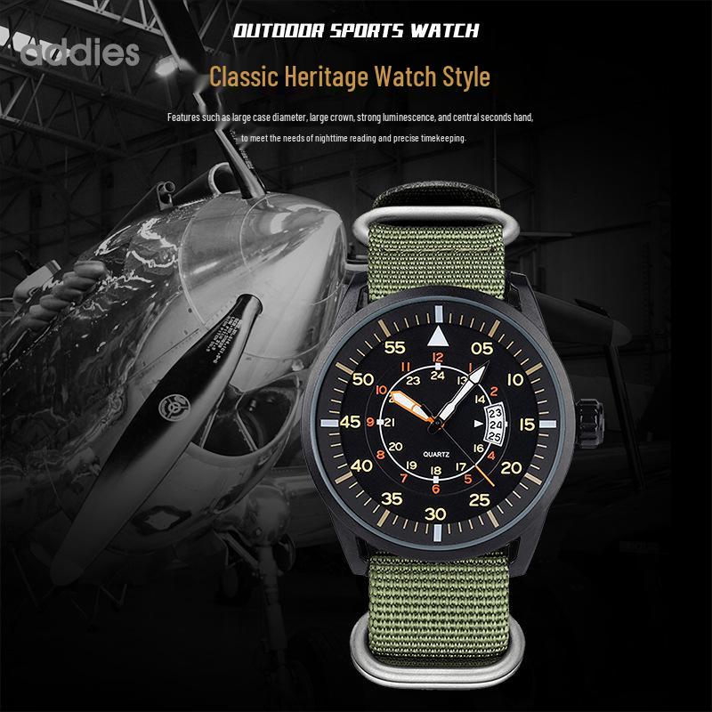Addies Nylon Strap Men's Waterproof Quartz Sports Watch with Luminous Calendar