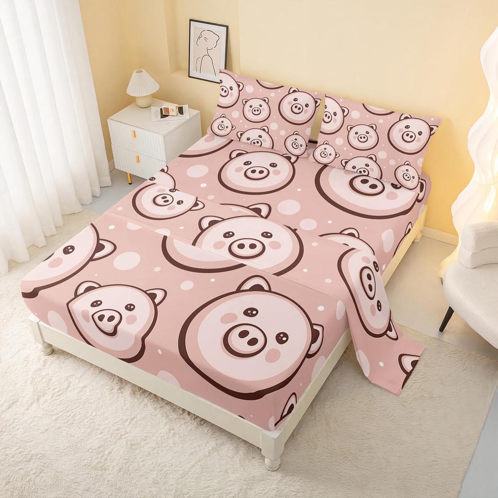Cute Cartoon Bear Pattern Bed Hat Four-Piece Bedding Set Bedroom Dormitory Bedding Decoration