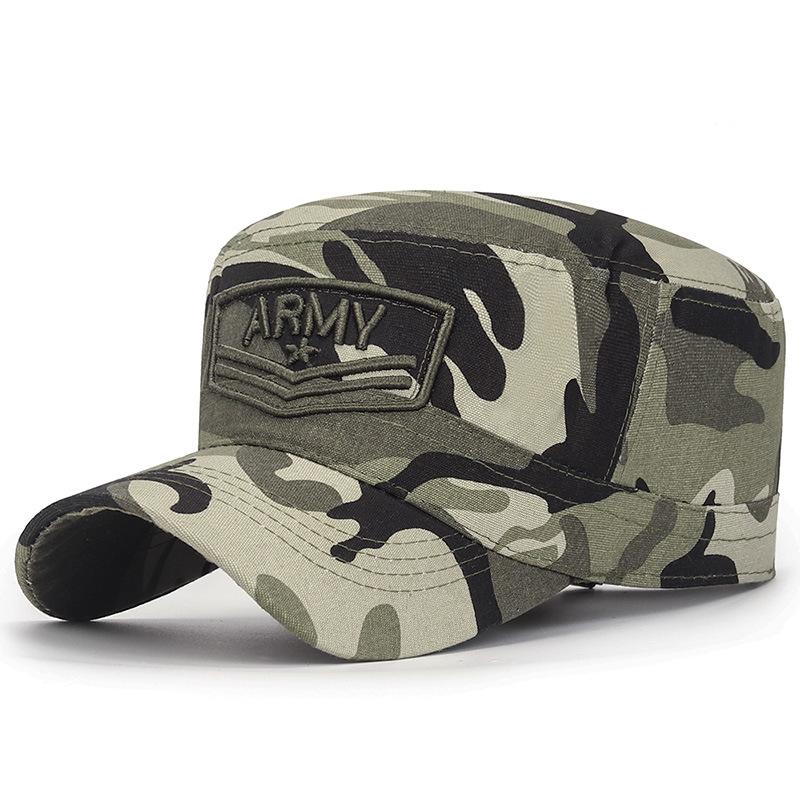 Jaro Podzim Bavlna Vojenské kšiltovky Muži Outdoorový plochý cylindr maskáčový vyšívaný klobouk Trucker Snapback kšiltovka Armádní kšiltovky