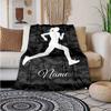 Custom Running Silhouette Blanket Camo Background Personalized Name Fleece Throw All Season Soft Warm Bedding Gift for Runners