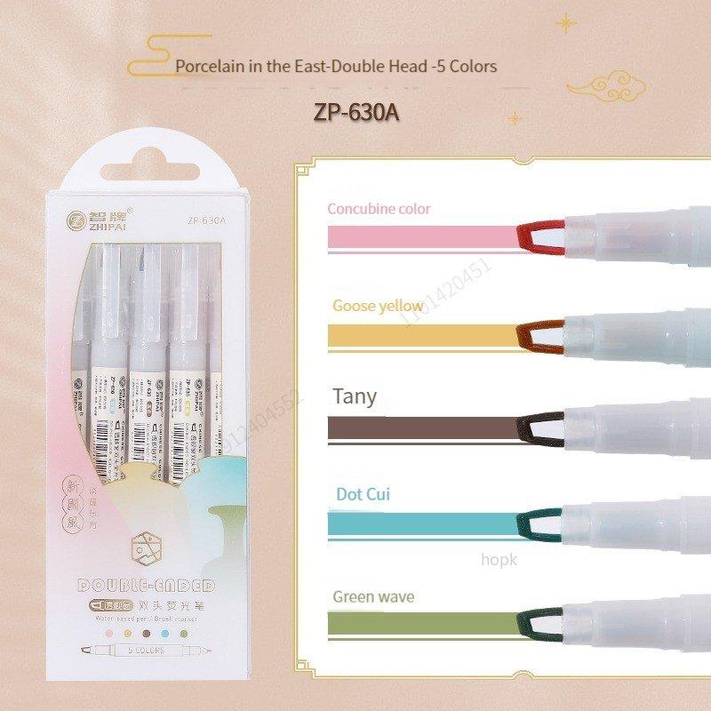 6/5Colors/box Double Headed Highlighter Pen Collection Fluorescent Markers Highlighters Pens Art Marker Japanese Charming Kawaii Stationery