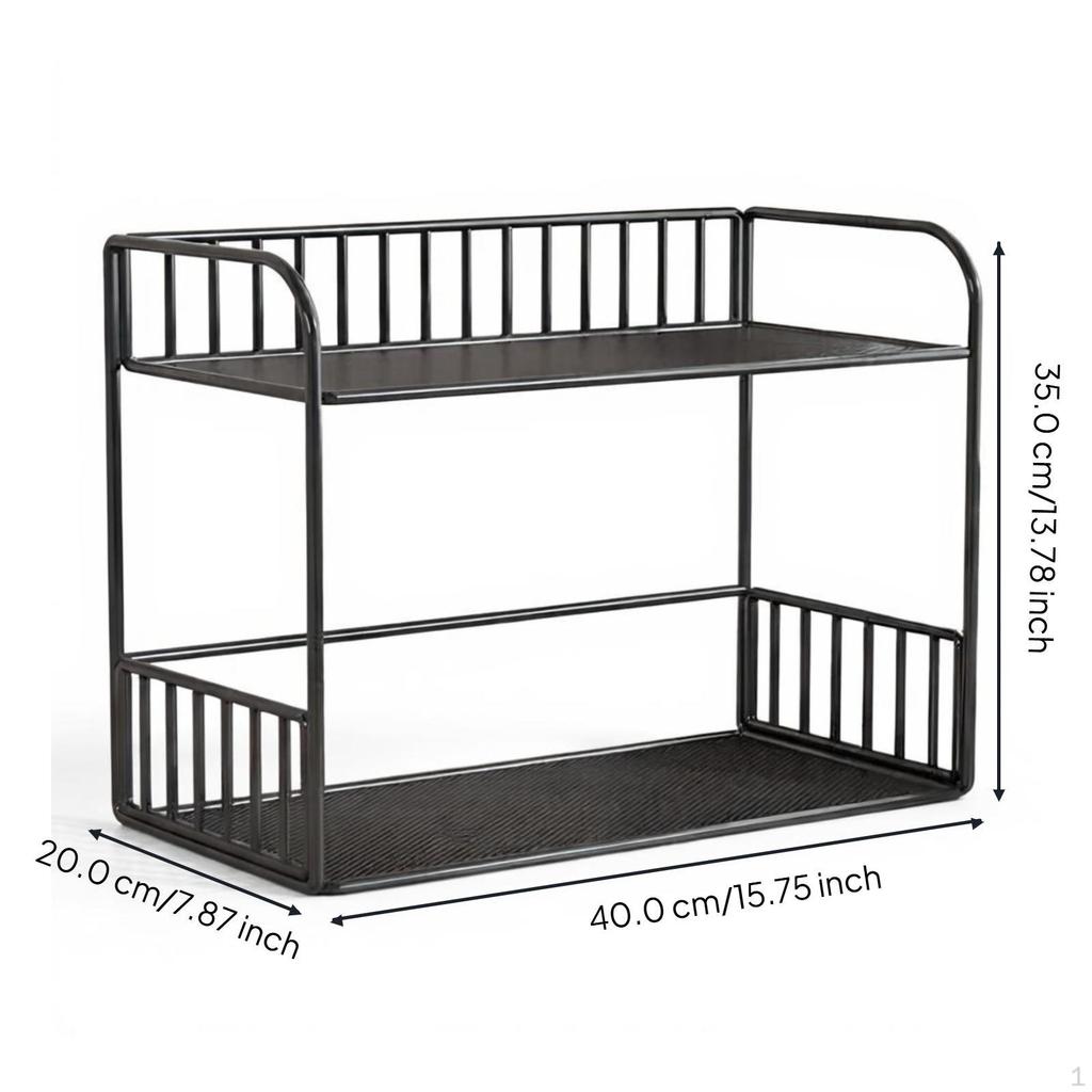 Mug Organizer, 2Tier Metal Holder, Kitchen Countertop Storage Rack Black 2Layer 40x20x35cm