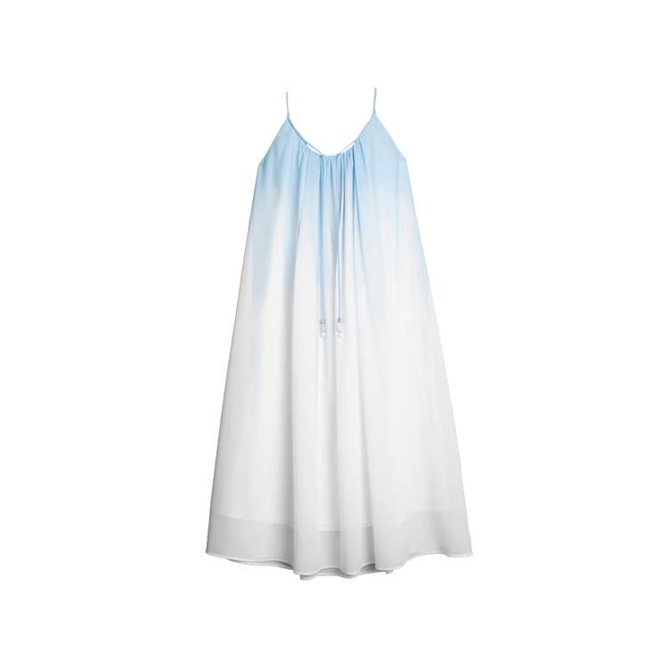 Elle Fashion Gradient Design Drawstring Slim Long Dress Women dresses Blue EL51123