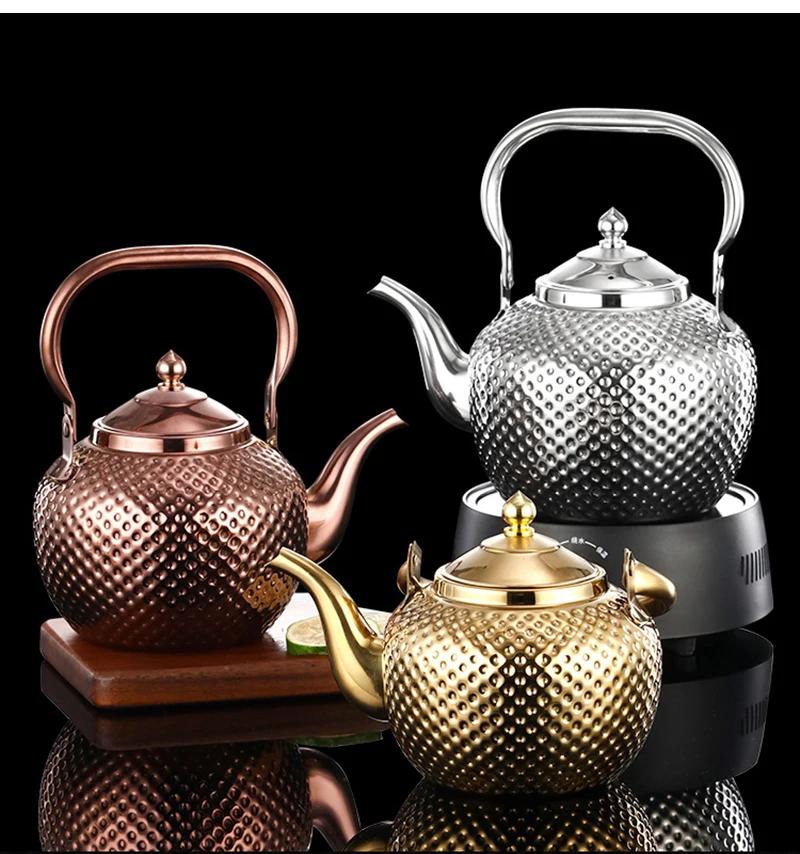 Gold Teapots Stainless Steel Teapot Drinkware Hammered Spherical Kettle Induction Cooker Stove Tea Kettles Tea Accessories