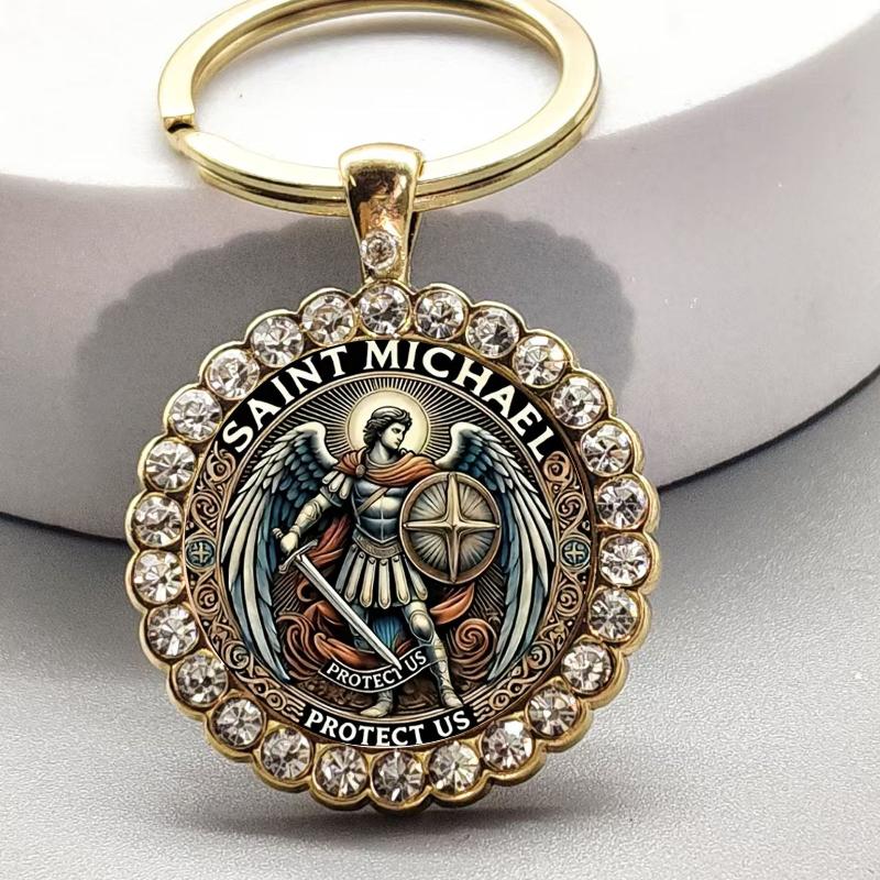 Alloy Round Keychain Virgin Mary Keyrings Pendant Christian Saint Jewelry Religious Christian Faith Gift