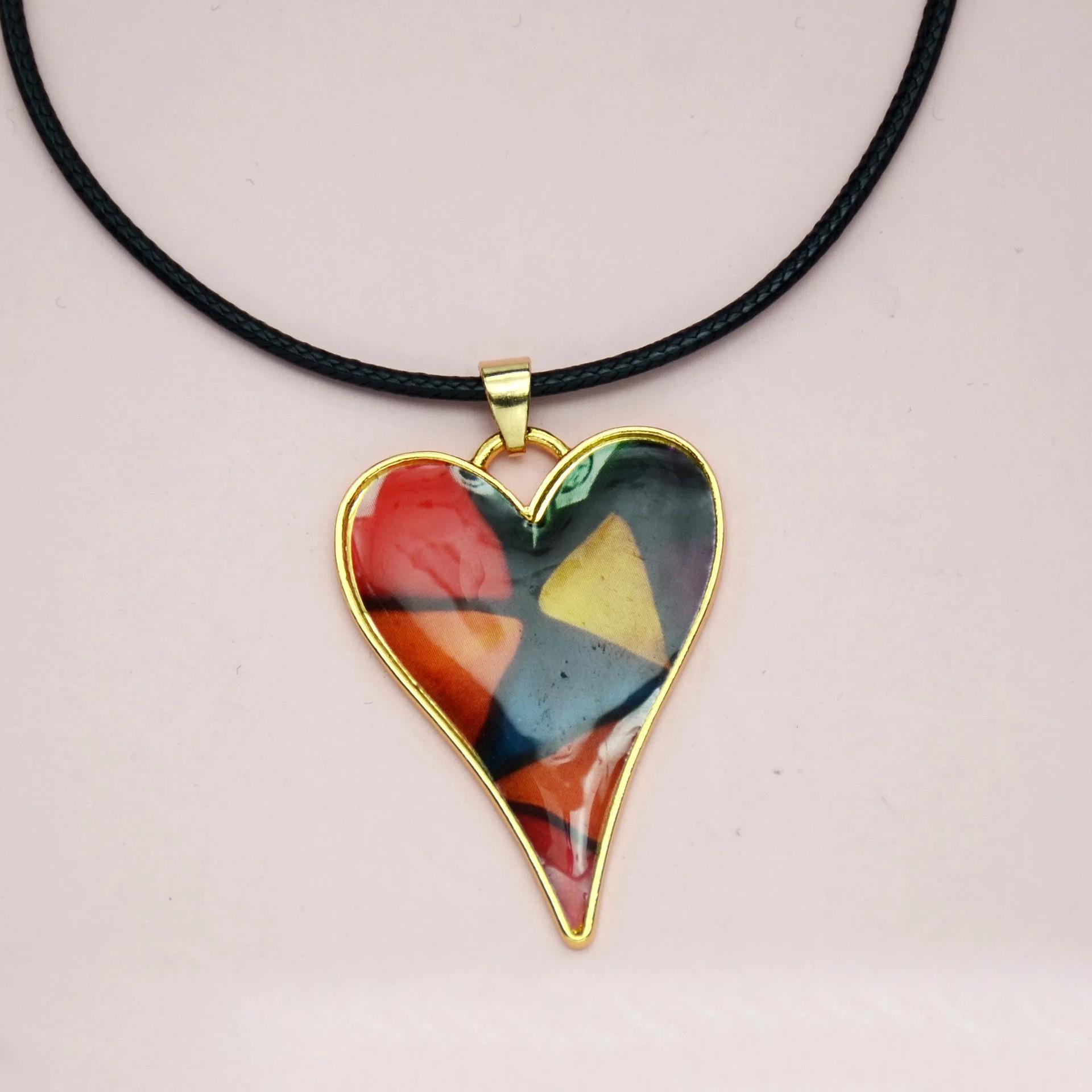 Women s Colorful Love Heart Gold Pendant Necklace
