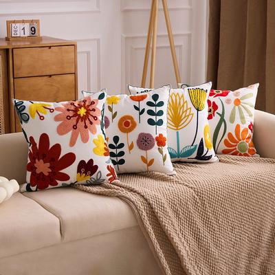 Floral Embroidery Pillow Cover Tufted Flower Cushion Case Boho Throw Pillow Cover For Sofa Bed Home Decor No Insert