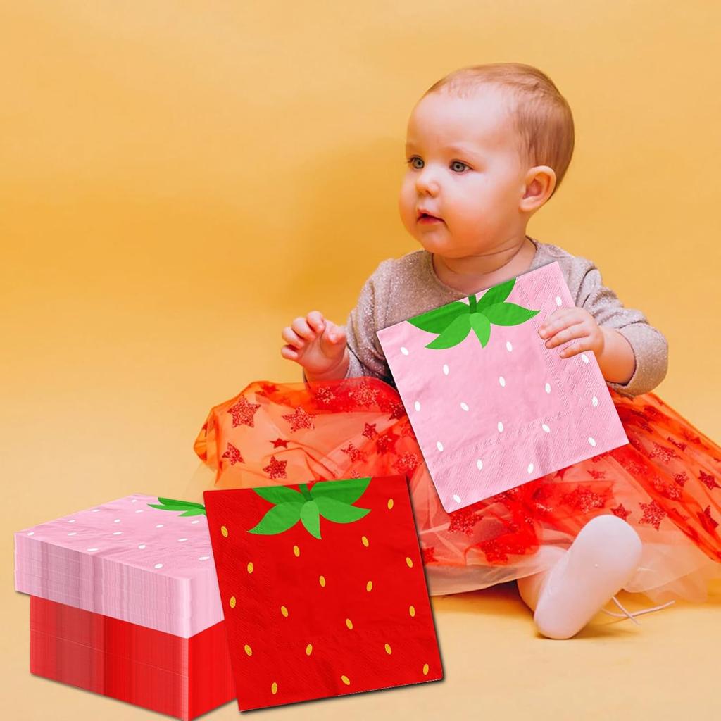 40pcs Strawberry Napk, Berry First Birthday Napk for Berry Sweet Baby Shower Party Supplies, Strawberry Birthday Decorations