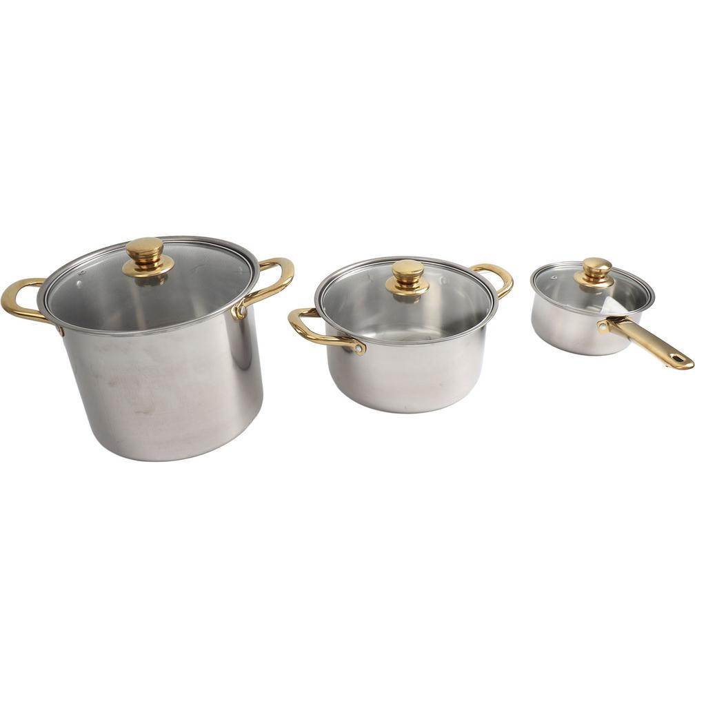 Stainless Steel Pots and Pans Set Ergonomic Golden Handle Multifunctional Cookware Set Cooking Pots