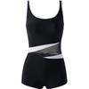 Einteiliger Boxer Sport Badeanzug Damen Schlank Schlankmachend Weiß Kontrastfarbe Offener Rücken Große Größe