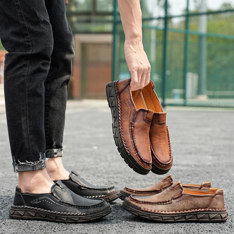 Golden Sapling Man Soft Leather Loafers Outdoor Retro Basic Boat Driving Shoes for Men Anti-slip Flats Male Casual Footwear 2025