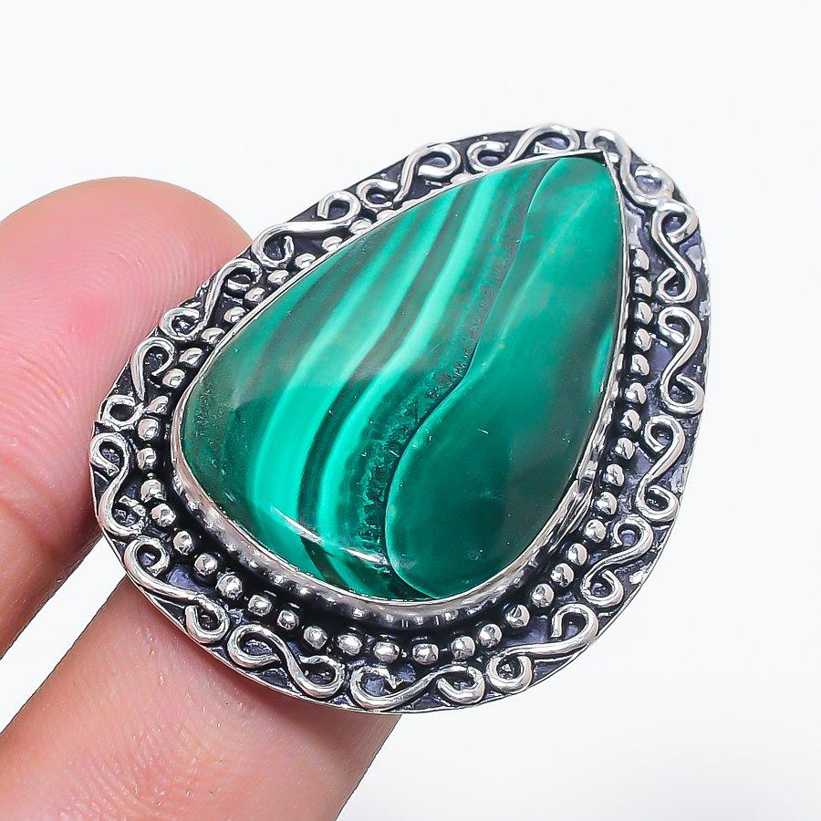 

Natural Malachite Gemstone Handmade 925 Sterling Silver Jewelry Ring Size 8 AR-15843
