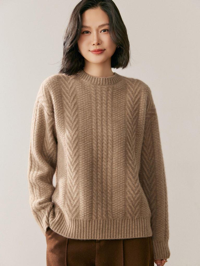 Women's Cashmere Knit Base Layer: Autumn & Winter Solid Color Round Neck, Long Sleeve, Versatile & Comfortable