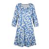 Women's Fashionable V-Neck Button Seven Part Cuff Pocket Floral Dress