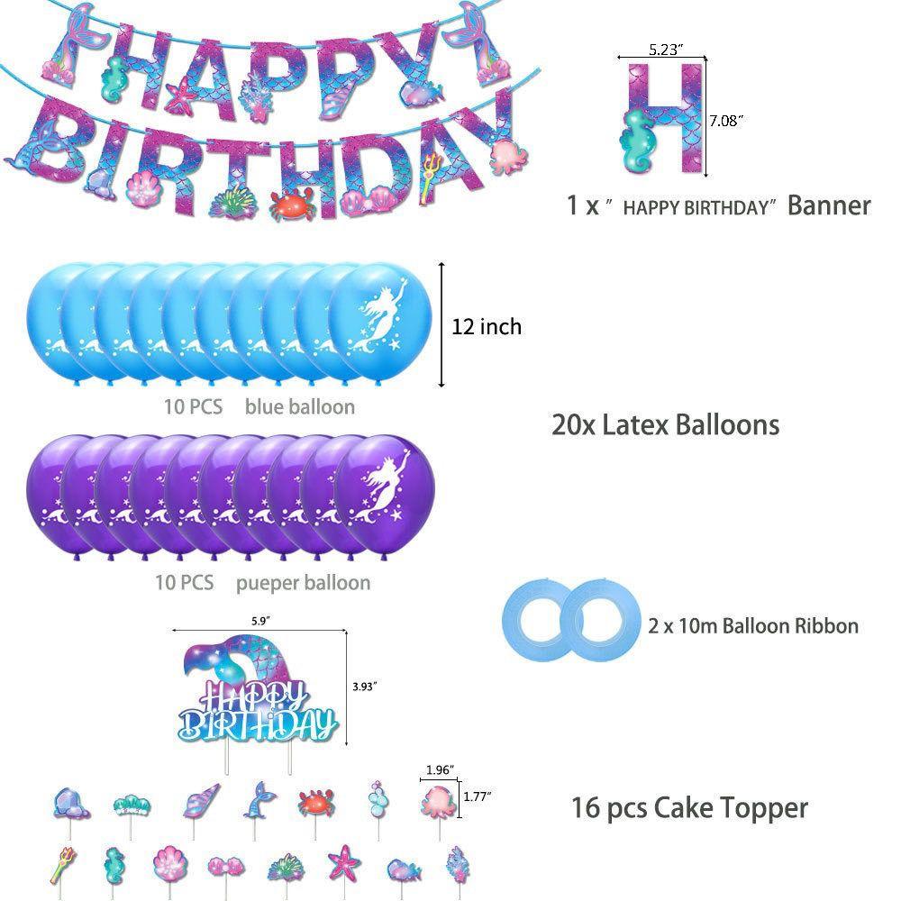 Mermaid-Themed Party Decoration Set: Ocean Mermaid Birthday Banner, Cake Topper, and Balloon Decorations