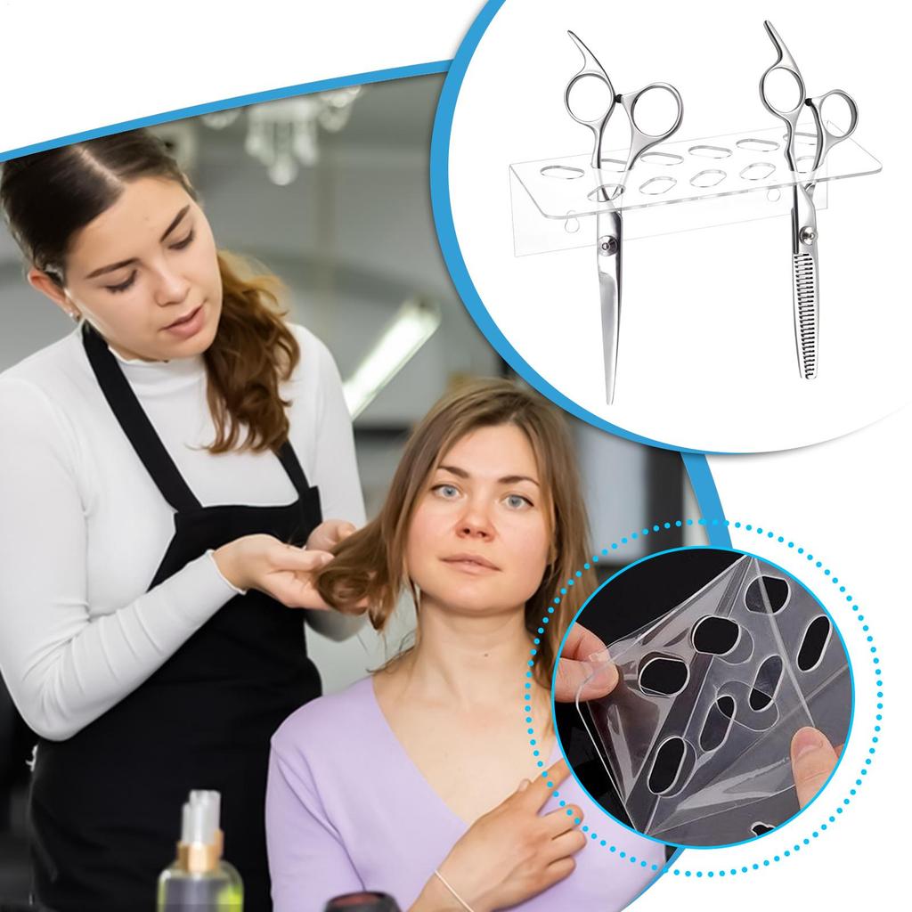 Wall Mounted Scissor Holder with 11 Holes Salon Tool Hair Cutter Supplies Acrylic Display Stand for Work Space Barber Shop