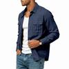 Men’s Linen Multi-Pocket Jacket; Fashionable, Holiday-Style, Relaxed-Fit, Long-Sleeved Shirt with Turn-Down Collar
