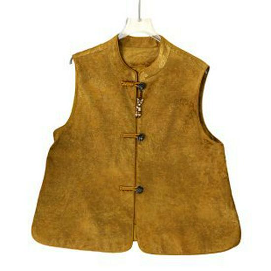 

2026 Spring & Autumn Women s Elegant Tang Suit Embroidered Vest with Frog Button Cape 3XL жовтий