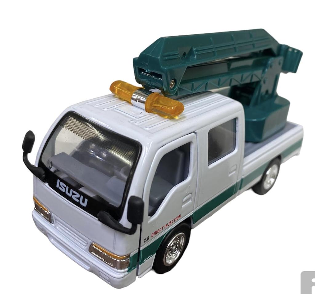 Isuzu Elf Truck Work Miniature Vehicle Isuzu x Aerial Work Platform (Aerial Platform) [Pull-Back Car/Work Series] (White Green)
