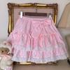 Vintage Harajuku Lolita Style Mini Skirt Women Kawaii Polka Dot Bow Lace Cake Pink Skirt Gothic Cute Sweet Schoolgirl Y2k Skirts