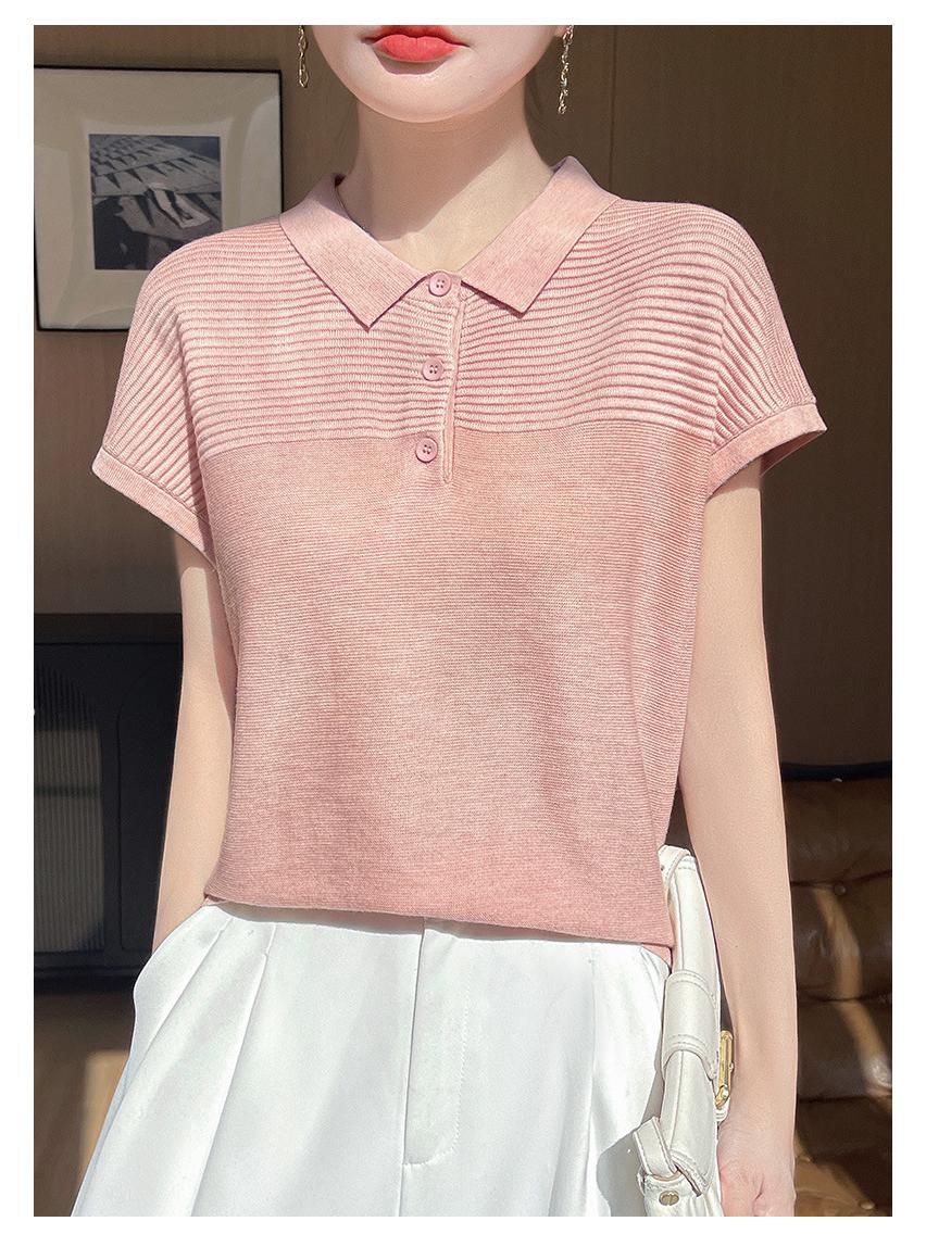 

Женская шерстяная трикотажная футболка с воротником-поло и коротким рукавом на каждый день для весны/лета