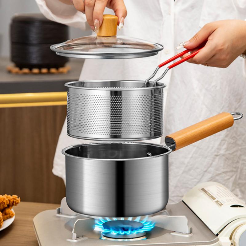 Stainless Steel Deep Frying Pot Tempura Fries Fryer With Strainer Chicken Fried Pan Kitchen Cooking Tool Fritadeira Oil Filter