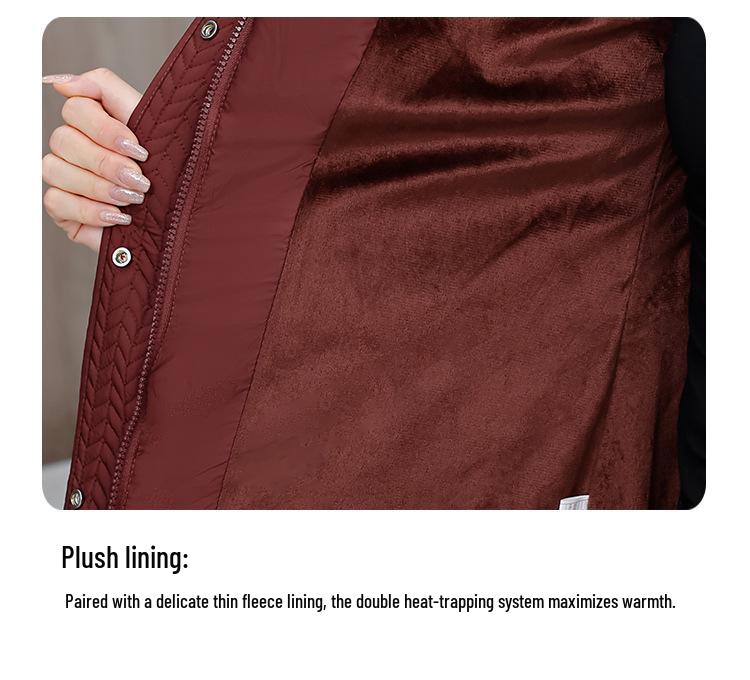 2025 Winter Women's Plus-Size Mid-Length Cotton Jacket - Warm and Fashionable for Mothers