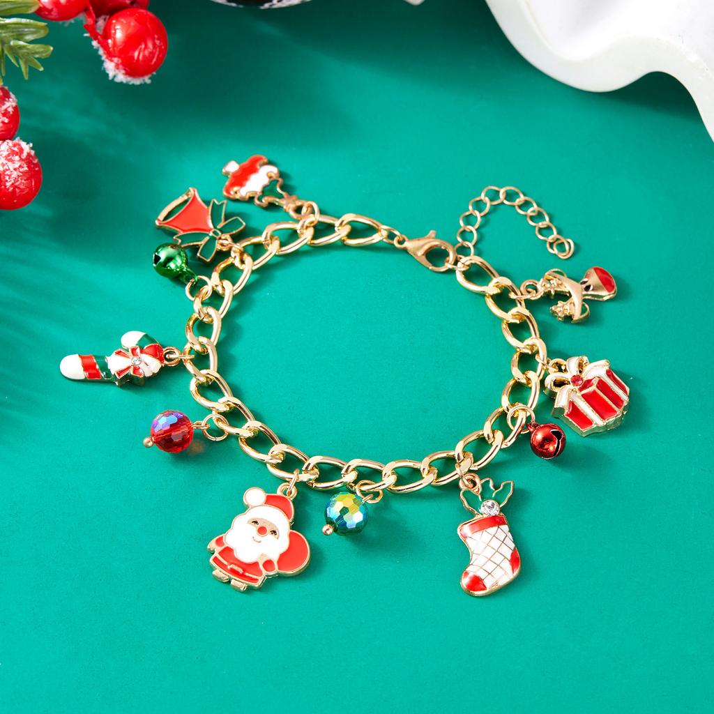 Christmas Bracelet for Women Fashion Elegant Christmas Tree Santa Snowflake Pendant Beaded Bracelets Holiday Party Jewelry Gift for Girls