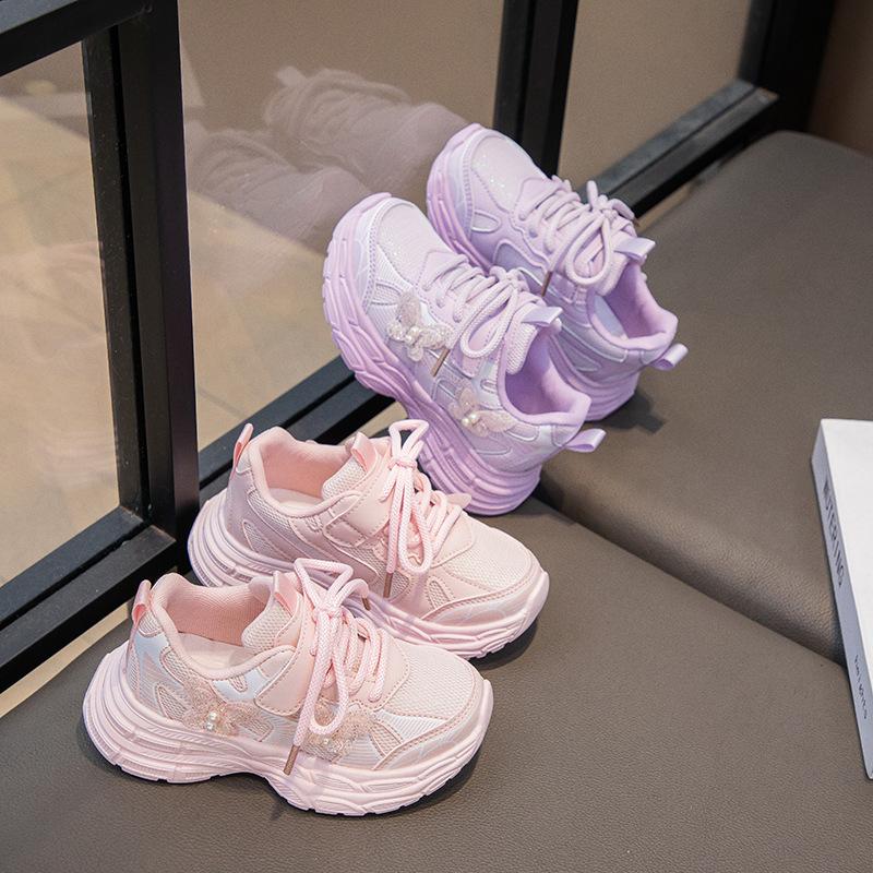 2025 Spring New Girls Sneakers Mesh Breathable Medium and Older Children's Daddy Shoes Korean Version Versatile Princess Style