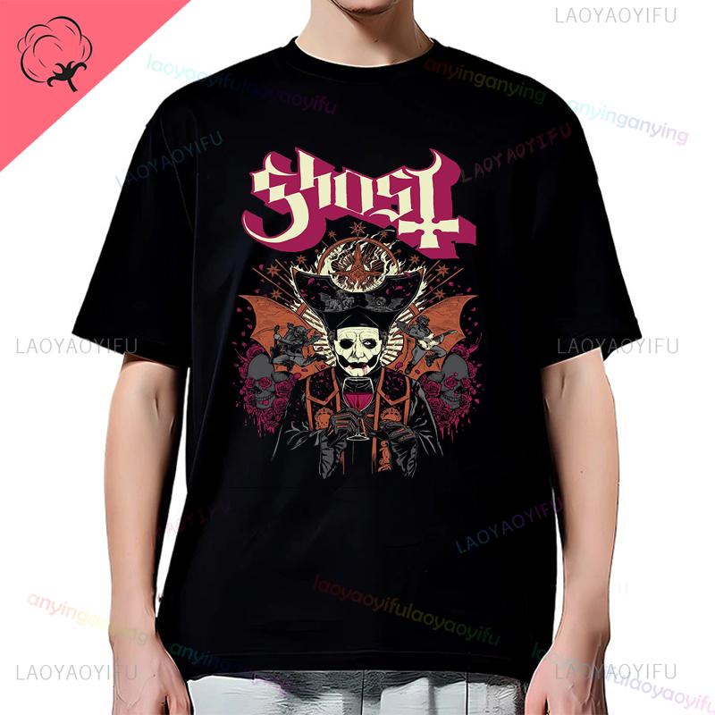 Y2K-Ghost-Band-T-shirt Mens Rock Band Graphic Pattern Cotton T-shirt Casual Vintage Horror Style Harajuku Short-sleev Women Top