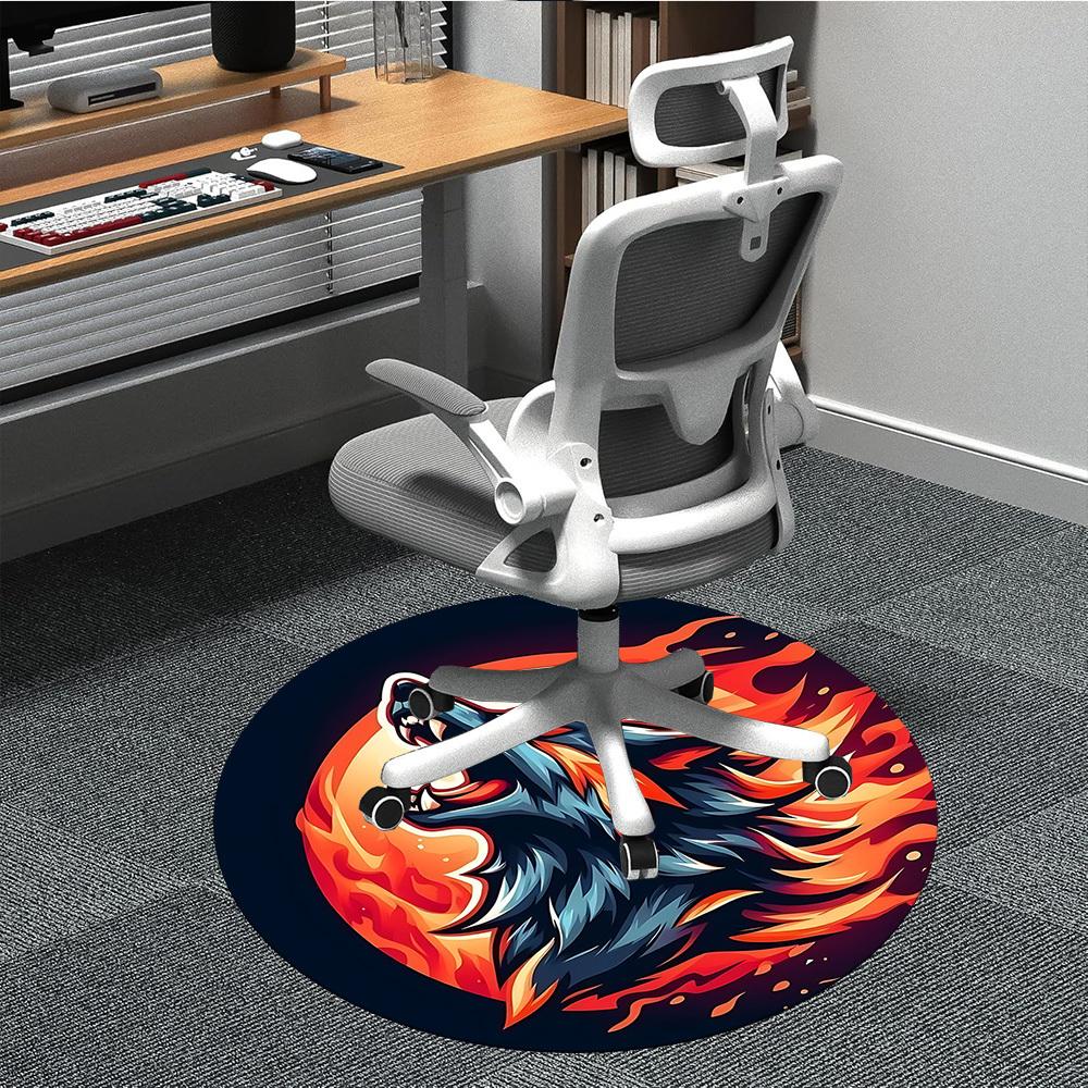 1pc Flame Wolf Office Round Area Rug, Under Office Chairs Bedroom Living Room Home Decor, Room Deco, Available in Various Sizes