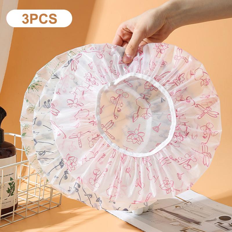 3dílná opakovaně použitelná sprchová čepice s gumičkou, vodotěsná a zesílená koupací čepice pro ženy, ideální pro kadeřnictví a domácí použití