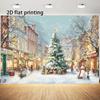 2D Retro Winterstadt Fotografie Hintergrund, Verschneite Weihnachtsstraße mit festlichen Lichtern Hintergrundtuch