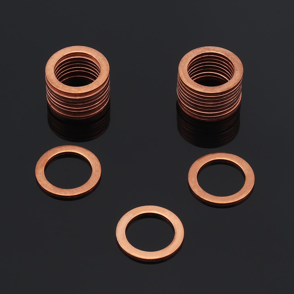 20pcs M14x1.5 Copper Oil Drain Plug Crush Washers Coolant Seal Circle Gasket Set