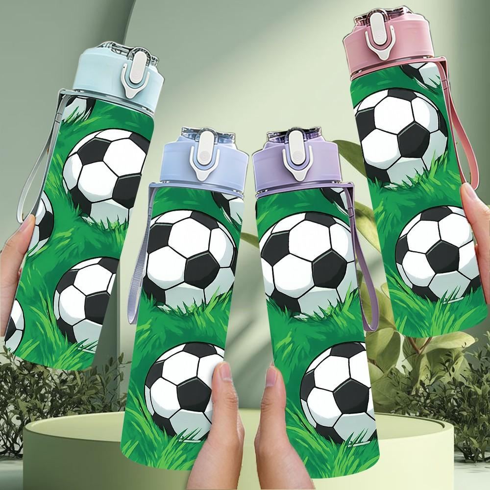 1PC Soccer Ball Seamless Pattern 750ml Color Plastic Sports Water Bottle Leakproof Flip Straw Lid Suitable for Sports Office Home Use
