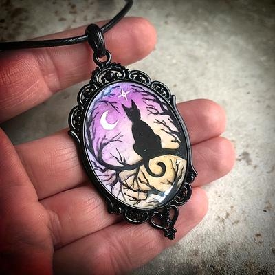 Starry Cat Pendant Jewelry Necklace Halloween Goth Neck Jewelry Accessories