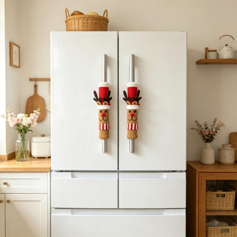 Christmas Appliance Handle Sleeve, Fabric Decoration with Handle-Over Form and Side Closure for Seasonal Kitchen Displays
