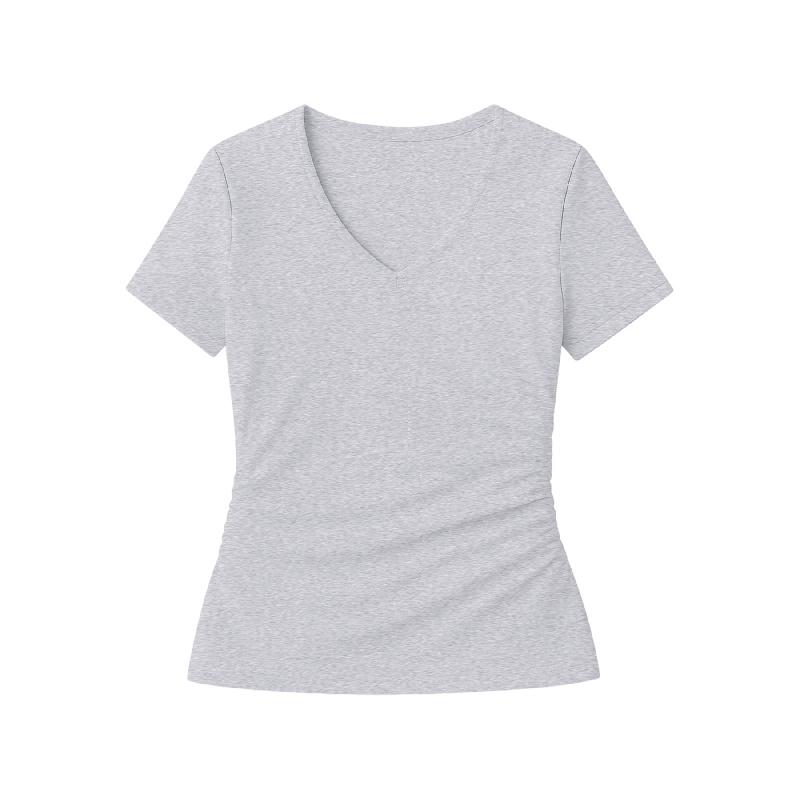 2026 New Women's Short-Sleeve Stretch V-Neck Slim Fit Casual Solid Color T-Shirt