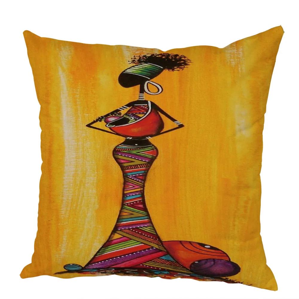Peach Skin Cushion Cover 45x45cm Abstract Painting Africa Life Pillowcase African Woman Home Decor Gallery Exotic Pillow Case